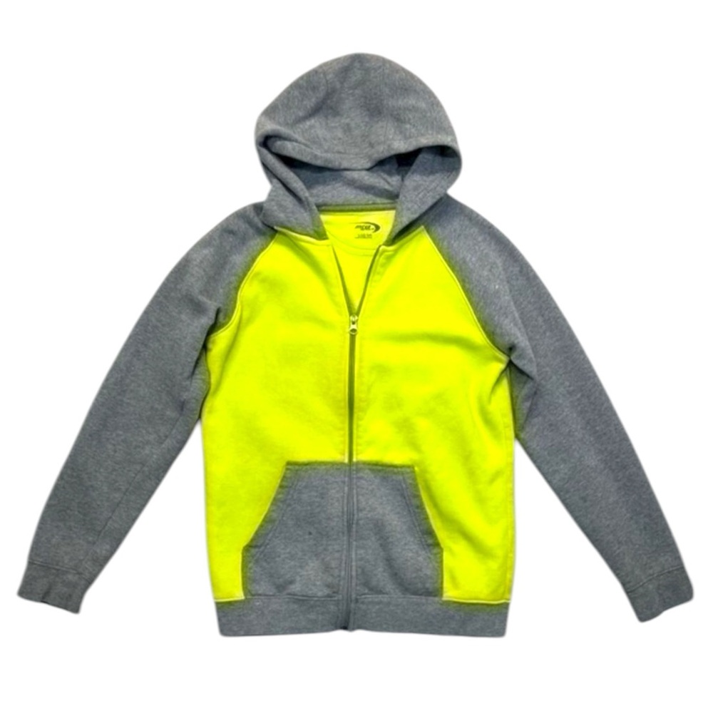 Neon Green Gray Full Zip Hoodie Size Large 12-14